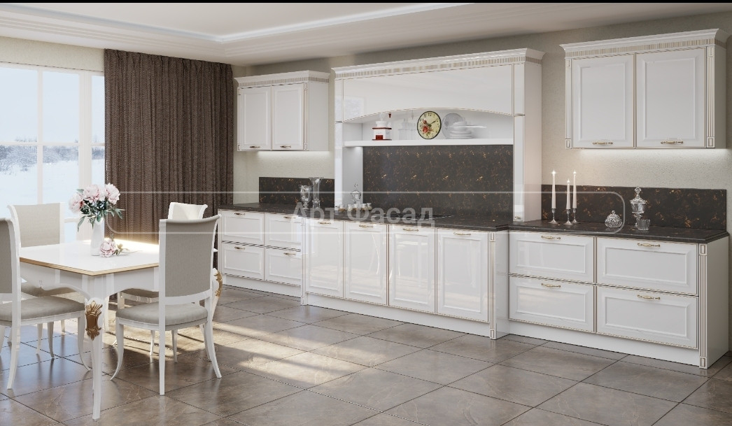 Большой Кухонный гарнитур цвет белый с порталом под варочную поверхность