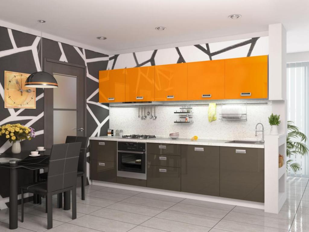 Кухонный гарнитур Альтернатива прямой 3м оранжевый и серый цвет